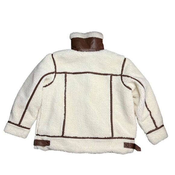 Levis Jacket WMNS 2X Cream Faux Sherpa Full Zip Brown Teddy Moto High Neck Cozy - Picture 14 of 15